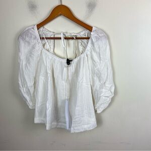 Lumiere Square Neck Puff Sleeve Cropped Gauze Blouse Top Size Small NWT Vacation